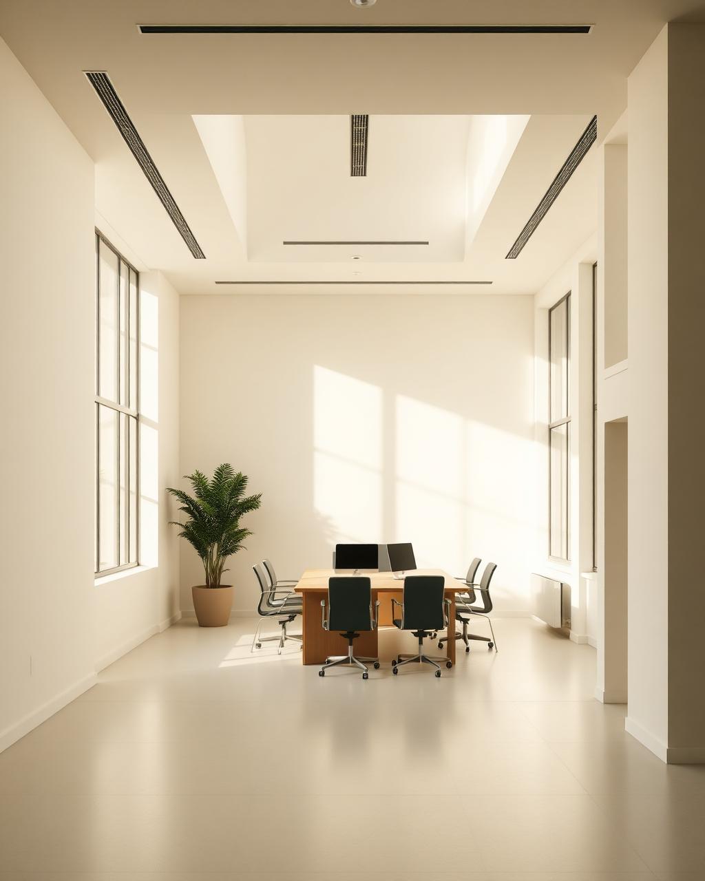 Bright, minimalist open office interior signalling a calm, safe institutional environment
